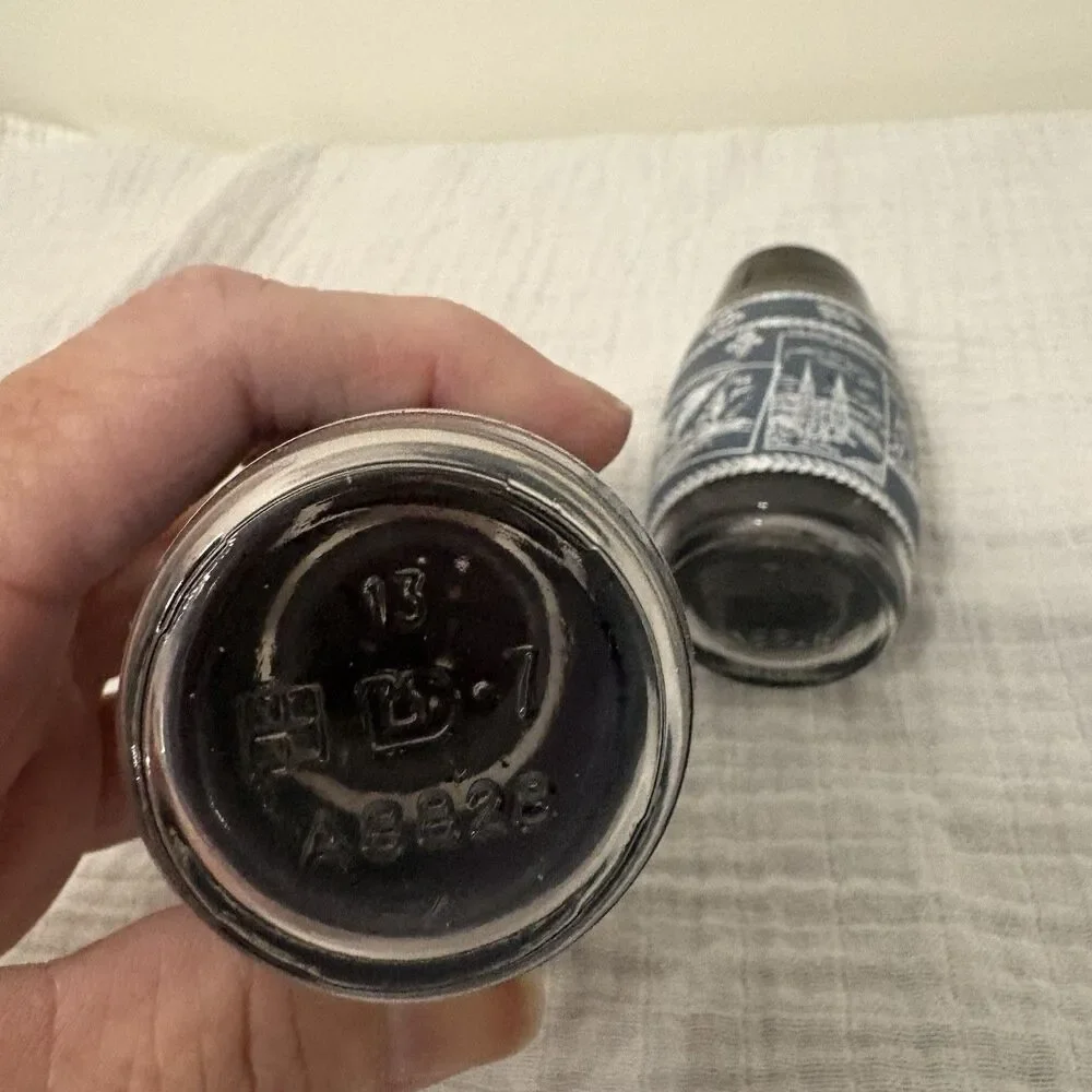 Quebec Canada Glass Salt and Pepper Shakers Blue with White Landmarks